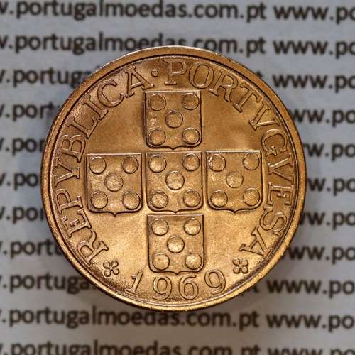 Portugal, bronze coin of 20 centavos 1969 Portuguese Republic, XX centavos 1969 Bronze, (UNC), World Coins Portugal KM 584 a1