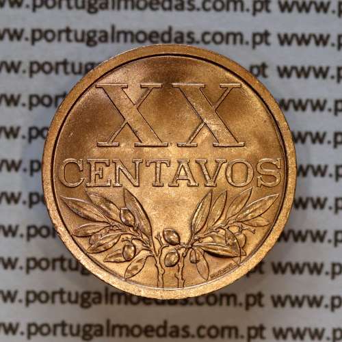 Portugal, bronze coin of 20 centavos 1969 Portuguese Republic, XX centavos 1969 Bronze, (UNC), World Coins Portugal KM 584 a2
