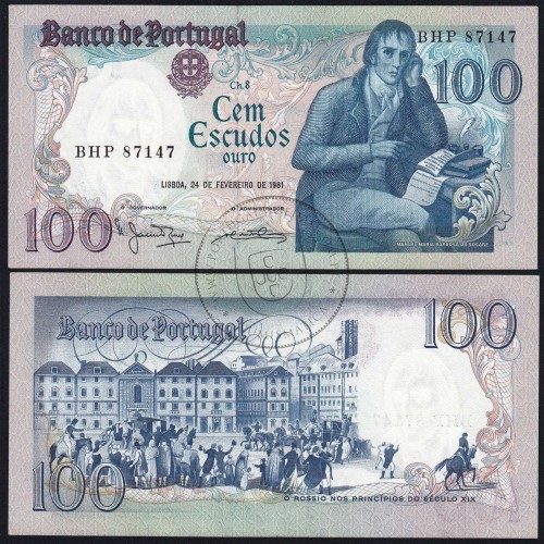 100 (Cem) Escudos 1981 Bocage 24/02/1981, Chapa:8 Banco de Portugal, BHP 87147, (QNC), Pick 178b