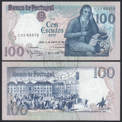 100 (Cem) Escudos 1984 Bocage 31/01/1984, Chapa:8 Banco de Portugal, CZX 62472, (PC), Pick 178c