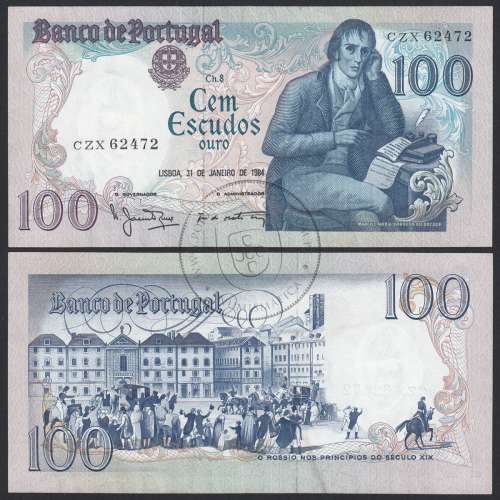 100 (Cem) Escudos 1984 Bocage 31/01/1984, Chapa:8 Banco de Portugal, CZX 62472, (PC), Pick 178c