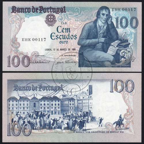 100 (Cem) Escudos 1985 Bocage 12/03/1985, Chapa:8 Banco de Portugal, EHK 00117, (PC), Pick 178d