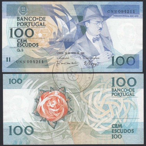 100 (Cem) Escudos 1988 Fernando Pessoa 26/05/1988, Chapa:9 Banco de Portugal, (QNC), Pick 179e