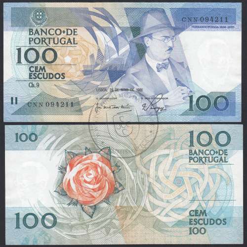 100 (One hundred) Escudos 1988 Fernando Pessoa 26 May 1988, Sheet: 9 Bank of Portugal, (AU), Pick 179e