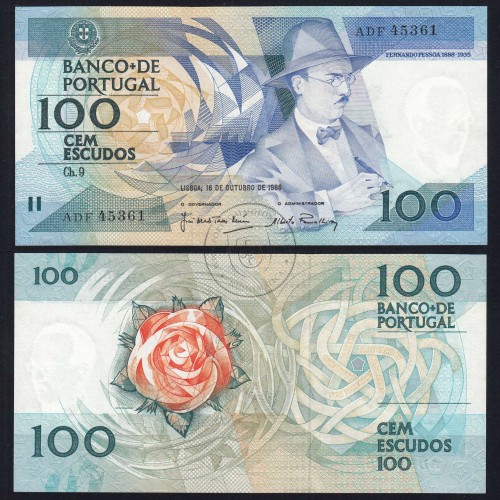 100 (One hundred) Escudos 1986 Fernando Pessoa 16/10/1986, Sheet: 9 Bank of Portugal, (UNC), ADF 45361, Pick 179a
