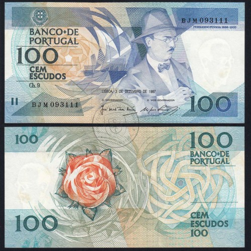 100 (Cem) Escudos 1987 Fernando Pessoa 03/12/1987, Chapa:9 Banco de Portugal, BJM 093111, (NC), Pick 179d