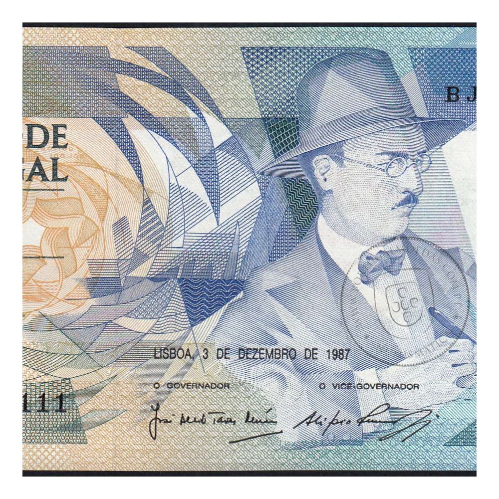 100 (One hundred) Escudos 1987 Fernando Pessoa 3 December 1987, Sheet: 9 Bank of Portugal, BJM 093111, (UNC), Pick 179d