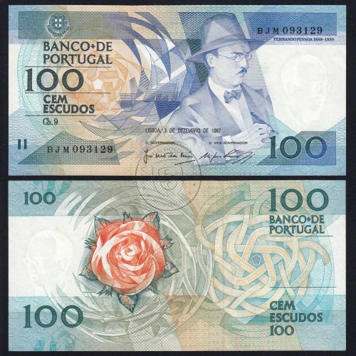 100 (One hundred) Escudos 1987 Fernando Pessoa 3 December 1987, Sheet: 9 Bank of Portugal, BJM 093129, (UNC), Pick 179d