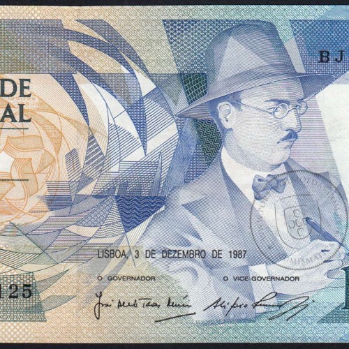 100 (One hundred) Escudos 1987 Fernando Pessoa 3 December 1987, Sheet: 9 Bank of Portugal, BJM 093125, (UNC), Pick 179d