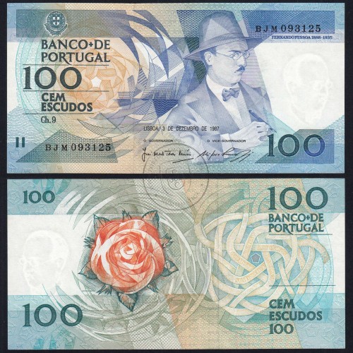 100 (Cem) Escudos 1987 Fernando Pessoa 03/12/1987, Chapa:9 Banco de Portugal, BJM 093125, (NC), Pick 179d