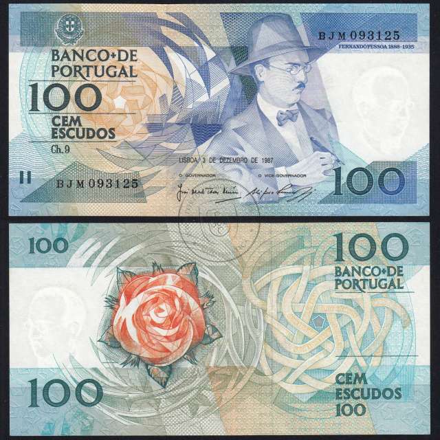 100 (Cem) Escudos 1987 Fernando Pessoa 03/12/1987, Chapa:9 Banco de Portugal, BJM 093125, (NC), Pick 179d