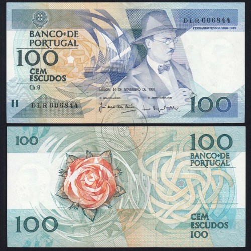 100 (One hundred) Escudos 1988 Fernando Pessoa 24 November 1988, Sheet: 9 Bank of Portugal, DLR 006844, (AU), Pick 179f