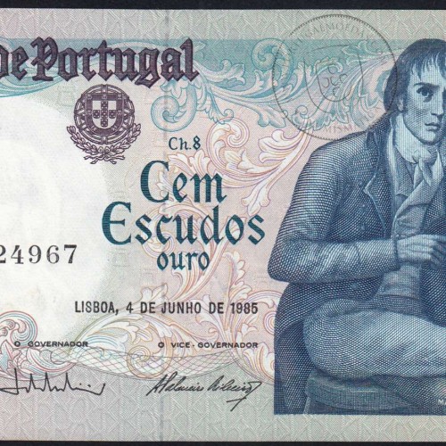 100 (One Hundred) Escudos Bocage 04.06.1985, Plate 8 - Bank of Portugal, ERL 24967, (UNC), Pick 178e