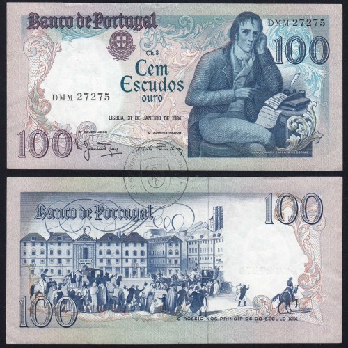 100 (One Hundred) Escudos Bocage 31.01.1984, Plate 8 - Bank of Portugal, DMM 27275, (AU), Pick 178c