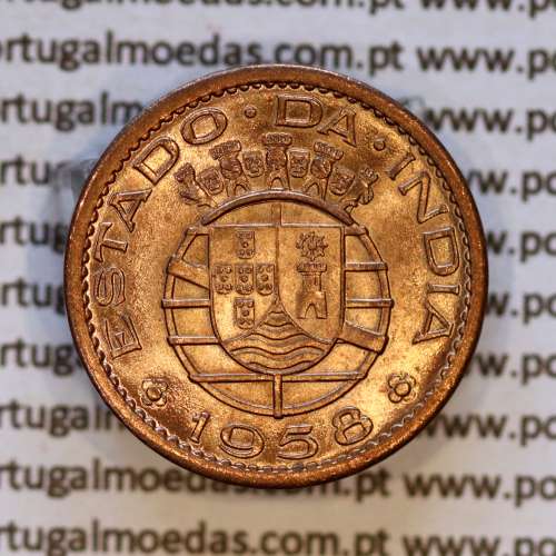 Portuguese India, 10 centavos 1958 bronze coin, Former Portuguese Colony , (UNC), World Coins India Portuguese KM 30a