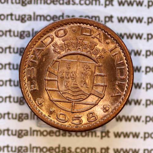 Índia, 10 centavos 1958 bronze, Estado da India Portuguesa, (Soberba), World Coins India Portuguese KM 30