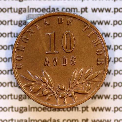 Timor, 10 Avos 1948 bronze coin, Timor Former Portuguese colony, (XF), World Coins Timor KM 5b