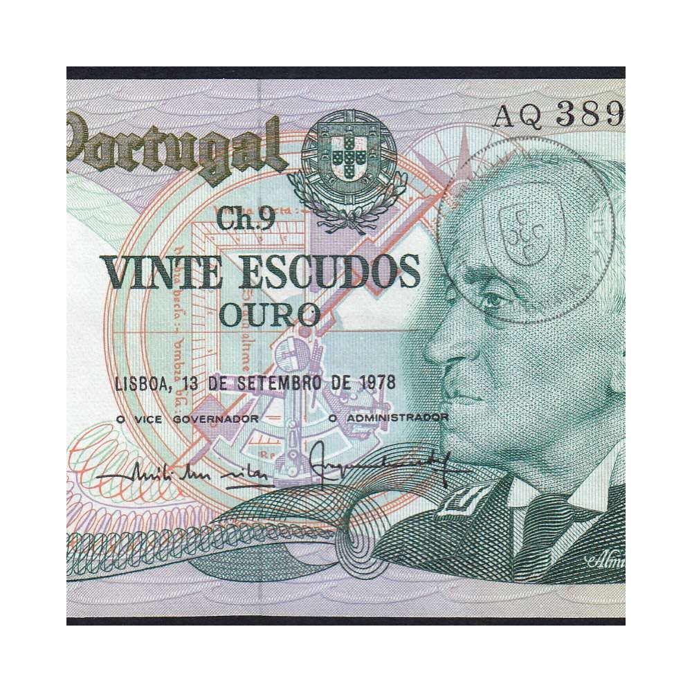 20 (Twenty) Escudos 1978 Gago Coutinho 13/09/1978, Plate: 9 Bank of Portugal, (AU), Pick 176a