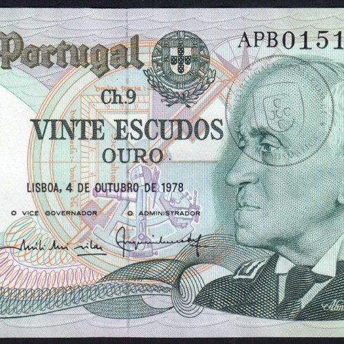 20 (Vinte) Escudos 1978 Gago Coutinho 4/10/1978 Chapa:9 Banco de Portugal, (QNC), APB 015155, Pick 176b