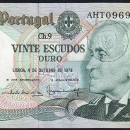 20 (Vinte) Escudos 1978 Gago Coutinho 4/10/1978 Chapa:9 Banco de Portugal, (PC), AHT 096983, Pick 176b