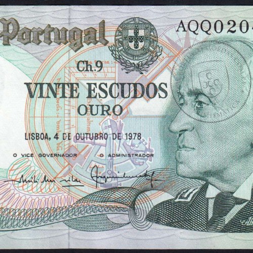 20 (Vinte) Escudos 1978 Gago Coutinho 4/10/1978 Chapa:9 Banco de Portugal, (QNC), AQQ 020483, Pick 176b