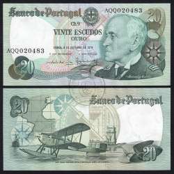 20 (Vinte) Escudos 1978 Gago Coutinho 4/10/1978 Chapa:9 Banco de Portugal, (QNC), AQQ 020483, Pick 176b
