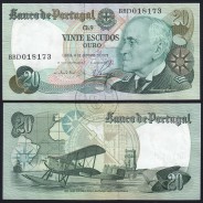 20 (Twenty) Escudos Admiral Gago Coutinho 4.10.1978, Plate 9 - Bank of Portugal, (AU), BBD 018173, Pick 176b