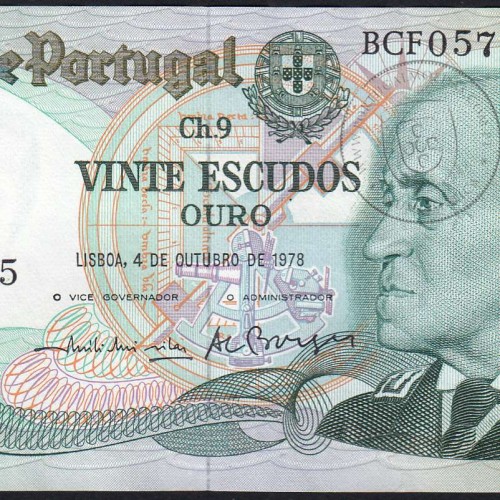 20 (Twenty) Escudos Admiral Gago Coutinho 4.10.1978, Plate 9 - Bank of Portugal, (AU), BCF 057245, Pick 176b