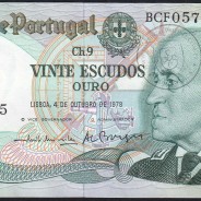 20 (Twenty) Escudos Admiral Gago Coutinho 4.10.1978, Plate 9 - Bank of Portugal, (AU), BCF 057245, Pick 176b
