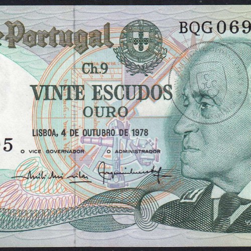 20 (Vinte) Escudos 1978 Gago Coutinho 4/10/1978 Chapa:9 Banco de Portugal, (NC), BQG 069195, Pick 176b