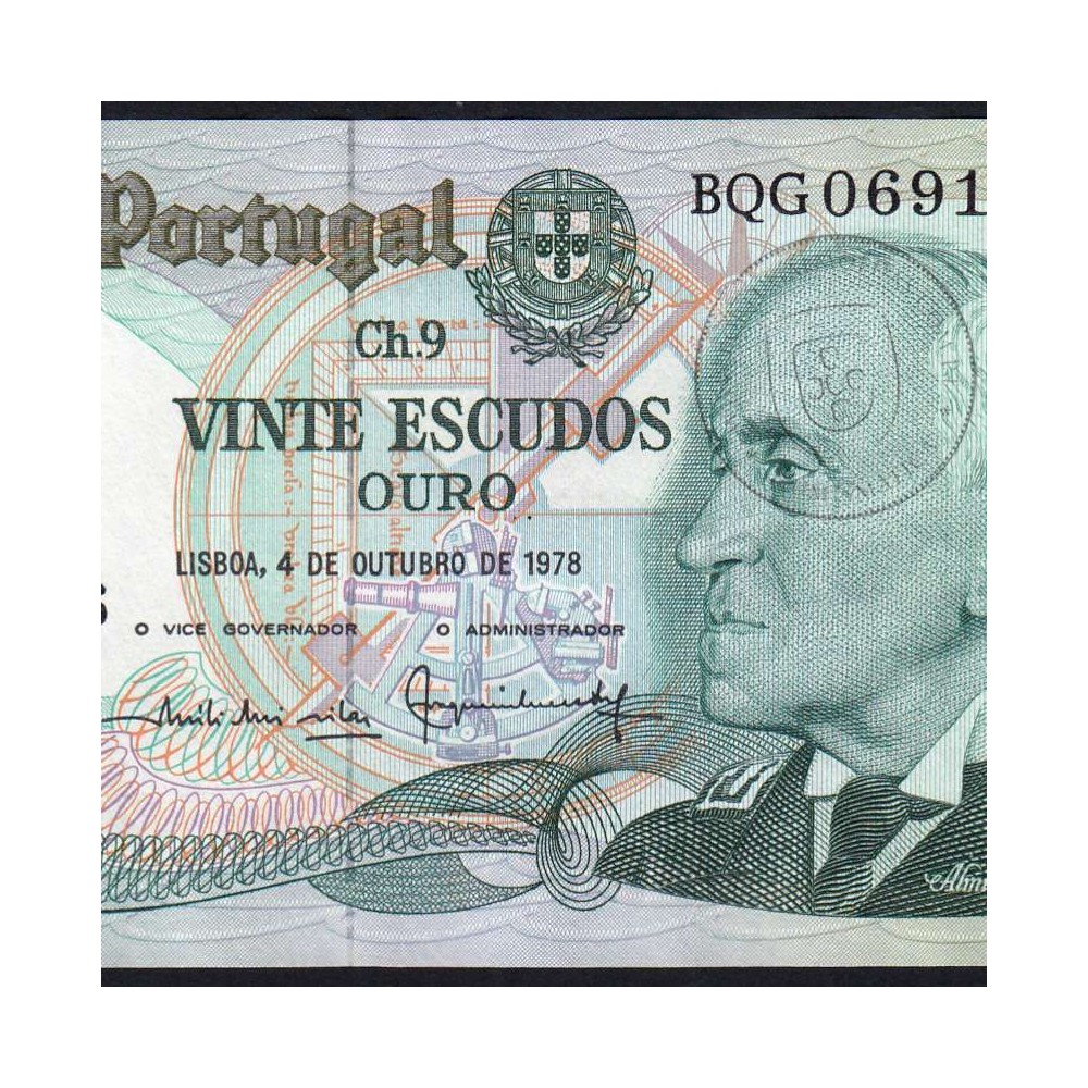 20 (Vinte) Escudos 1978 Gago Coutinho 4/10/1978 Chapa:9 Banco de Portugal, (QNC), BQG 069196, Pick 176b