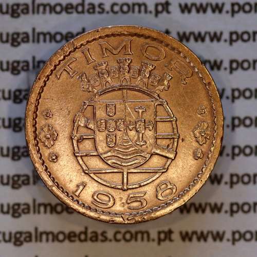 Timor coin of 10 Centavos 1958 Bronze, Former Portuguese colony of Timor, (F+/VF), World Coins Timor KM 10a