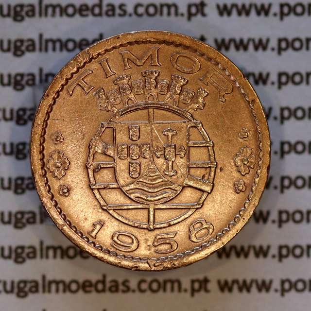 Timor coin of 10 Centavos 1958 Bronze, Former Portuguese colony of Timor, (F+/VF), World Coins Timor KM 10a