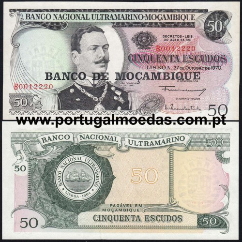 Moçambique - Nota de 50 Escudos 1970 (Não circulada) c/ sobrecarga "Banco de Moçambique" - Pick 116
