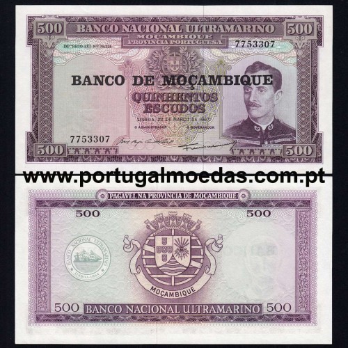 Moçambique - Nota de 500 Escudos 1967 (Não circulada) c/ sobrecarga "Banco de Moçambique" - Pick 118