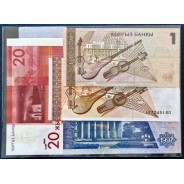 Kyrgyzstan – Set of 4 banknotes, 1994–2009 Series (Uncirculated) – Pick 7, 13, 15, 24