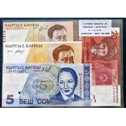 Kyrgyzstan – Set of 4 banknotes, 1994–2009 series (uncirculated) – Choose 7, 13, 15, 24