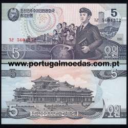 Coreia do Norte - Nota de 5 Won 1998 (Não Circulada) - Pick 40b