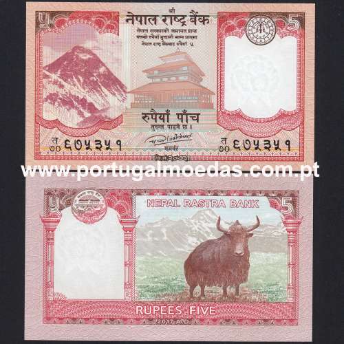 Nepal - Nota de 5 Rupees 2017 (Não Circulada) - Pick 76