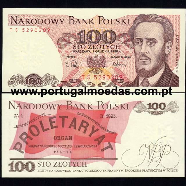 Polónia - Nota de 100 Zlotych 1988 (Não Circulada) - Pick 143