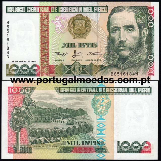 Peru - Nota de 1000 Intis 1988 (Não circulada) - Pick 136