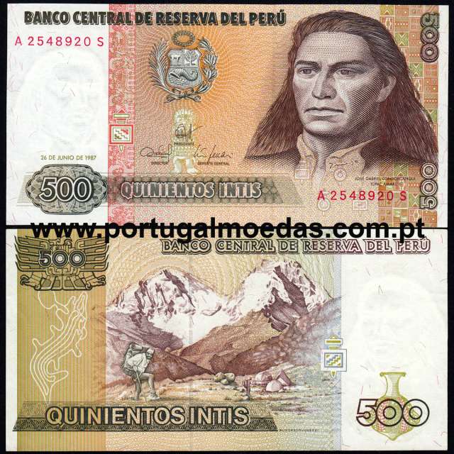 Peru - Nota de 500 Intis 1987 (Não circulada) - Pick 134