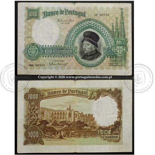 NOTA DE 1000 ESCUDOS 1938 ( CIRCULADA ) "1000$00 1938 Ch.6 MESTRE DE AVIZ - BANCO DE PORTUGAL (17/06/1938)