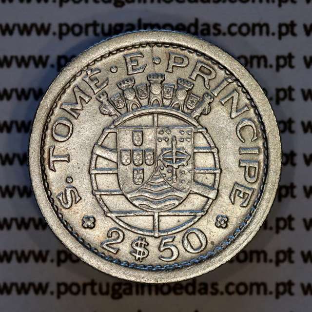 2$50 Escudos 1951 São Tomé e Príncipe prata – (MBC+) – Reverso (variação de brilho 1) – Ref. AG.ST.16.01.B2