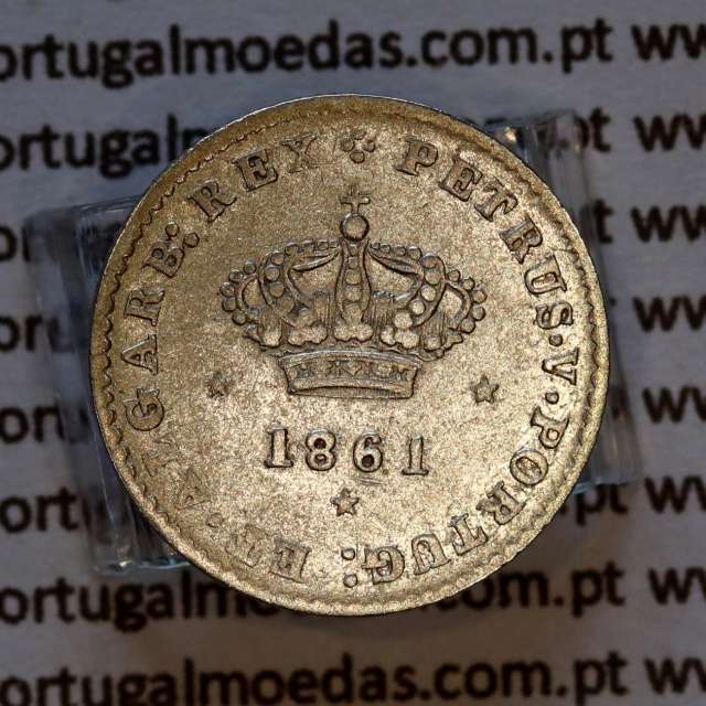 Portugal 50 Réis 1861 silver coin – (VF/VF+) – Obverse – Ref. MQ.4D.AG.P5.01.03.B4