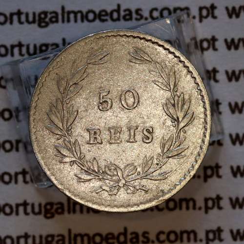 Portugal 50 Réis 1861 silver coin – (VF/VF+) – Reverse – Ref. MQ.4D.AG.P5.01.03.B4