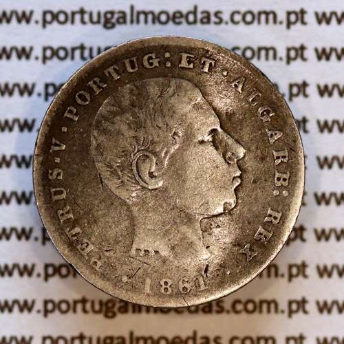 Portugal 100 réis 1861 silver — (F) — wavy‑hair bust — Obverse — Ref. MQ.4D.AG.P5.03.05.C2
