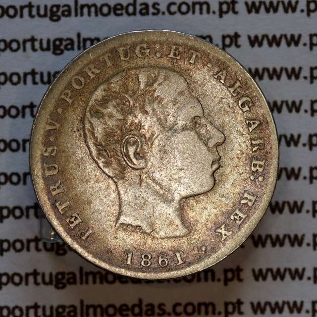 Portugal 100 réis 1861 silver — (F) — wavy‑hair bust — Obverse — Ref. MQ.4D.AG.P5.03.05.C3