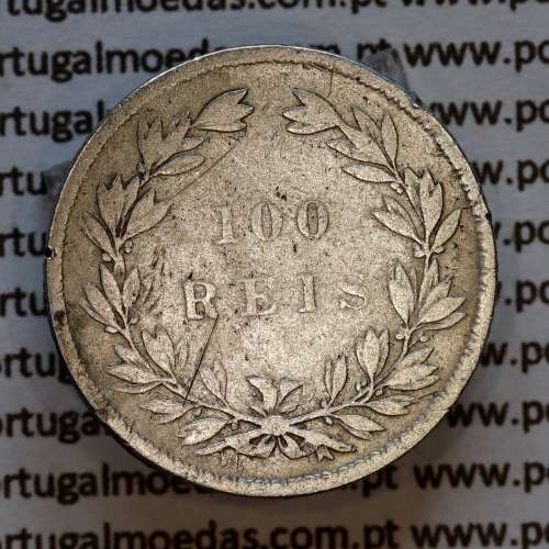 Portugal 100 réis 1861 silver — (F+/VF‑) — wavy‑hair bust — Reverse — Ref. MQ.4D.AG.P5.03.05.B4