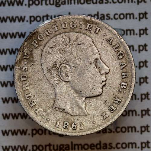 Portugal 100 réis 1861 silver — (F+/VF‑) — wavy‑hair bust — Obverse — Ref. MQ.4D.AG.P5.03.05.B4